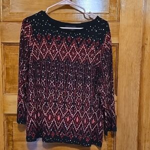 Bob Mackie Wearable Art 3/4 Sleeve Blouse in Black and Pink  M